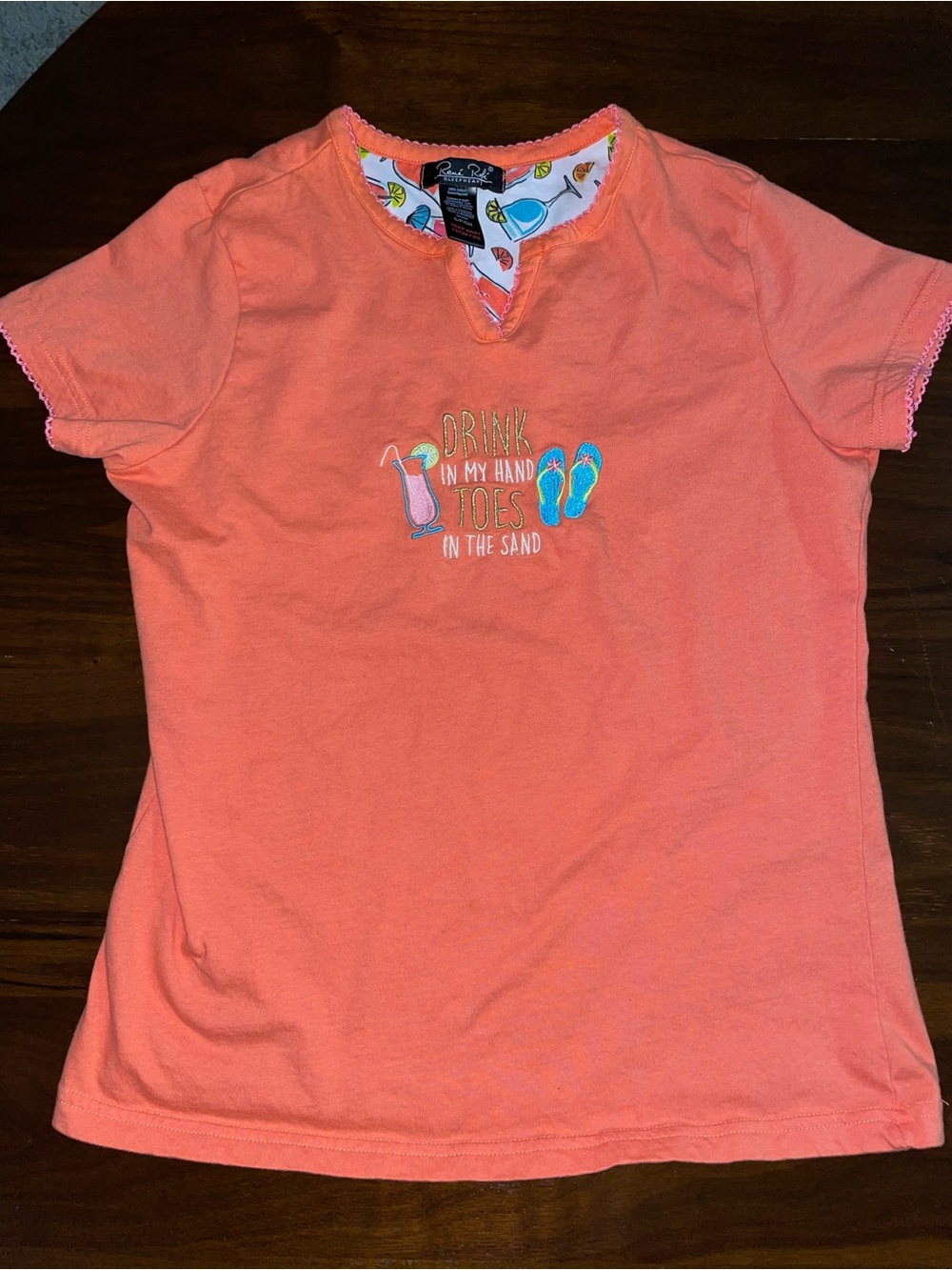 Rene Rofe Coral Sleepwear Tee with Beverage Print